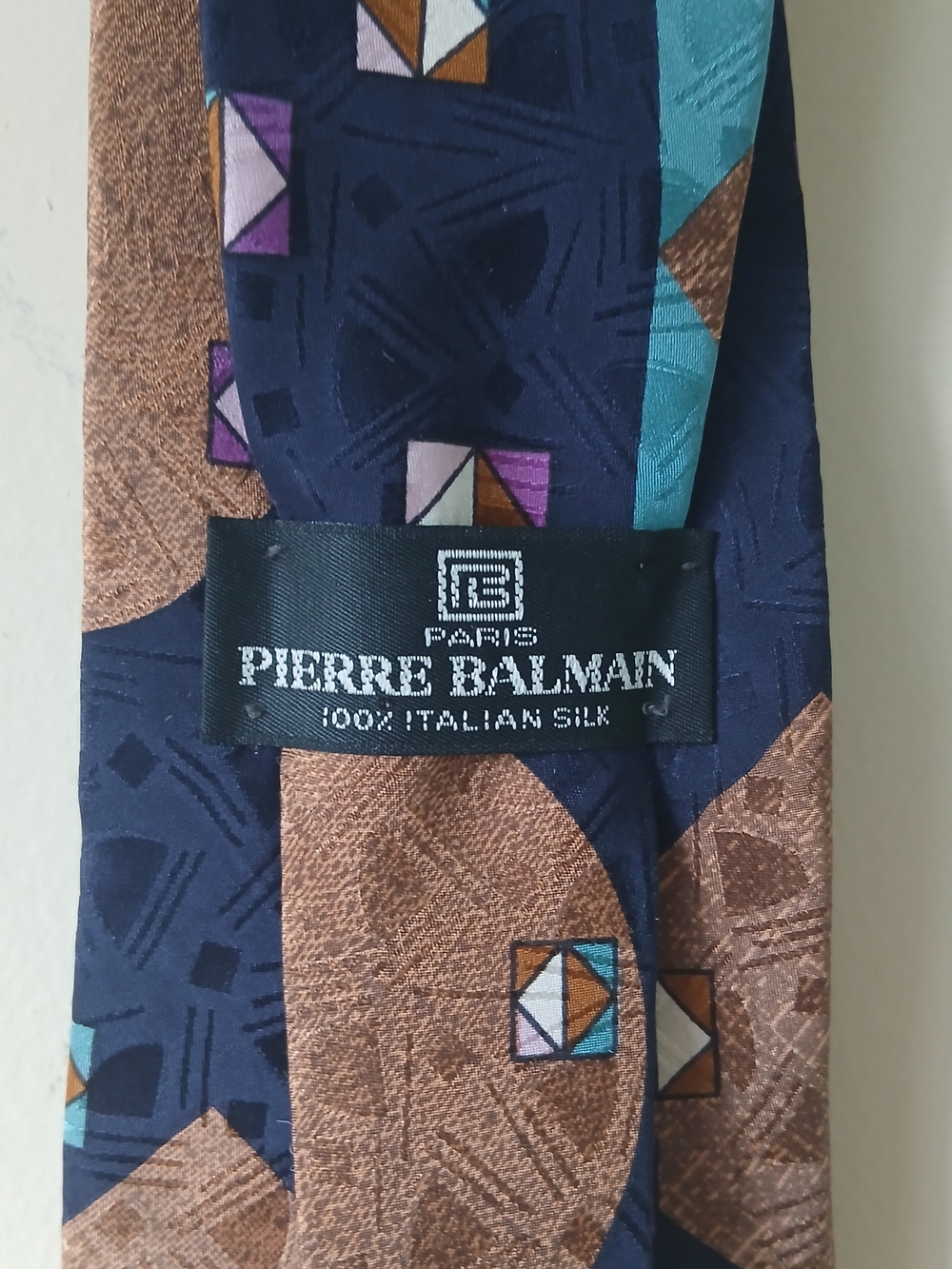 Pierre Balmain Navy, Brown & Teal Geometric Silk Tie